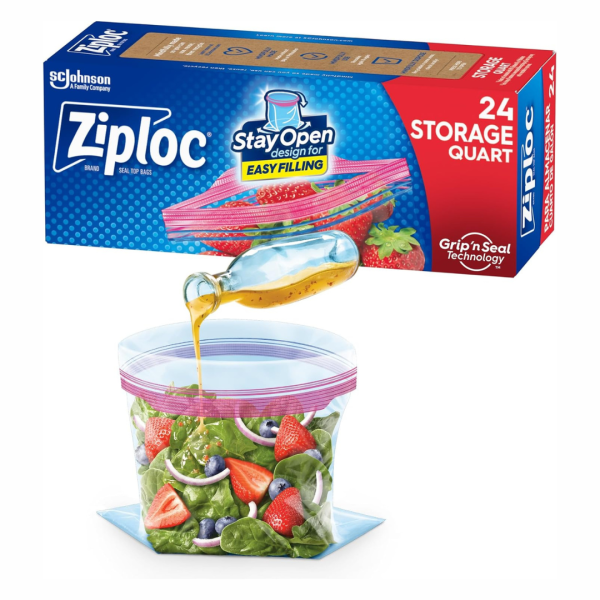 Ziploc Quart Food Storage Bags, Stay Open Design With Stand-Up Bottom, Easy Eo Fill (24 Count) Online