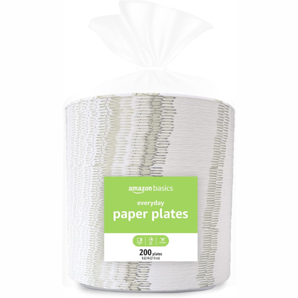 200-Count Amazon Basics 8 5 8 Inch Disposable Everyday Paper Plates Supply
