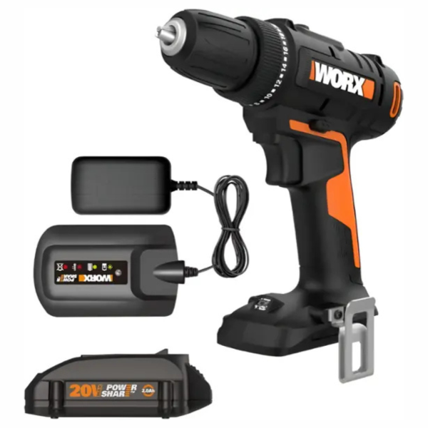 Worx WX100L 20V 3 8  Drill Driver Power Share With Battery & Charger Fashion