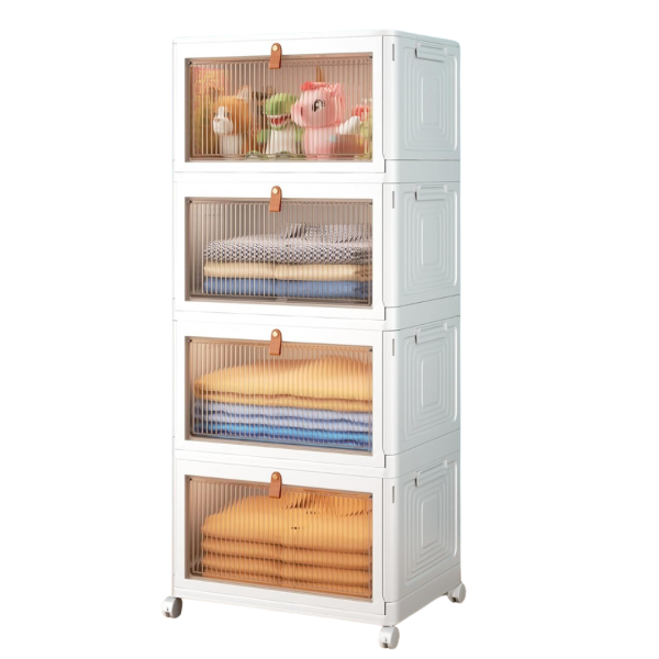 4-Tier Wise Oannes 23-Qt Stackable Plastic Storage Bins W Lids & Wheels on Sale