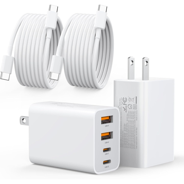 2-Pack 40W 4-Port PD Power Adapter + 2-Pack 6ft USB-C Cable Hot on Sale