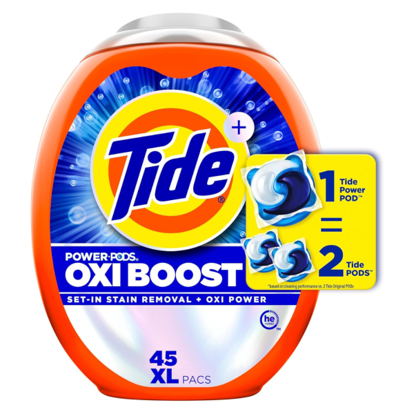 Tide Oxi Boost Power PODS Laundry Detergent Pods (45 Count) Stain Remover Plus Oxi Power For Sale