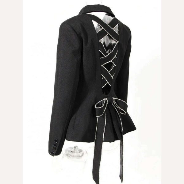 DEAT Diamond Hollow Out Bow Tie Women s Blazer New Notched Single-breasted Slim Suit Jacket Fashion Tide Autumn 2023 19D7376 For Sale - Image 5