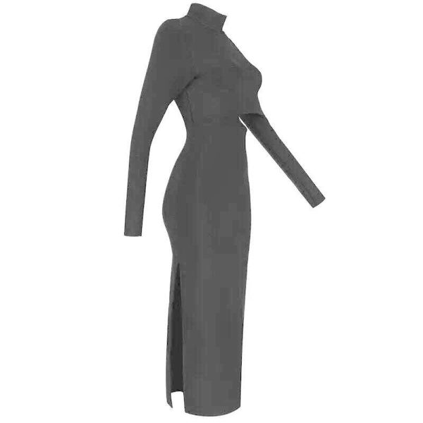 Women's New Slim Elegant Wrap Long Sleeve Hollow Out Sexy Casual High Split High Street Party Club Mid-Calf Dress Online now - Image 4