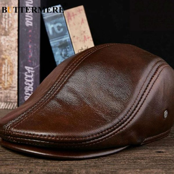 BUTTERMERE Flat Caps Men Real Leather Duckbill Hats Berets Earflaps Black Casual Directors Cap Male Vintage Winter Driving Caps Hot on Sale - Image 3